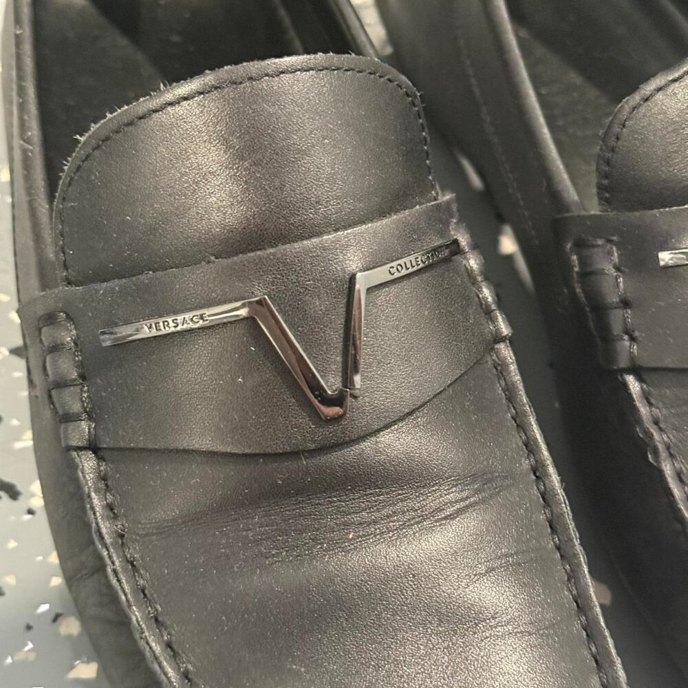 Black leather Versace Collection loafers - Picture 3 of 6